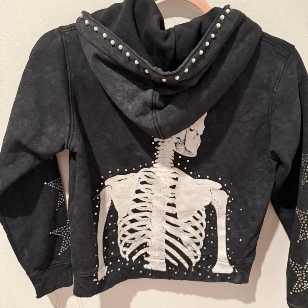 Elite Jeans Black Pearl Skull Rhinestone Hoodie